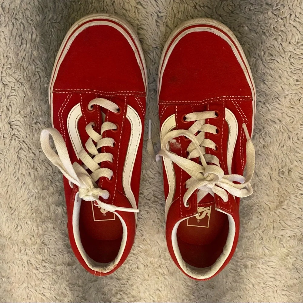 Vans Low Top Shoes Mens Size 6 Red White - Picture 3 of 8